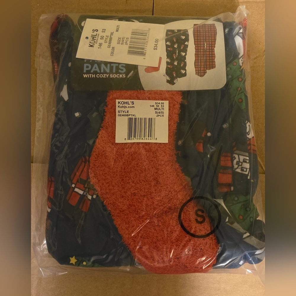Multicolor Holiday Pajama Pants with Red Socks